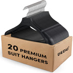 DEDU Suit Hangers for Men 20 Pack, Extra Wide Hangers Non Slip Width 17.7'', Black Coat Hangers Thick Plastic with Pants Bar 360
