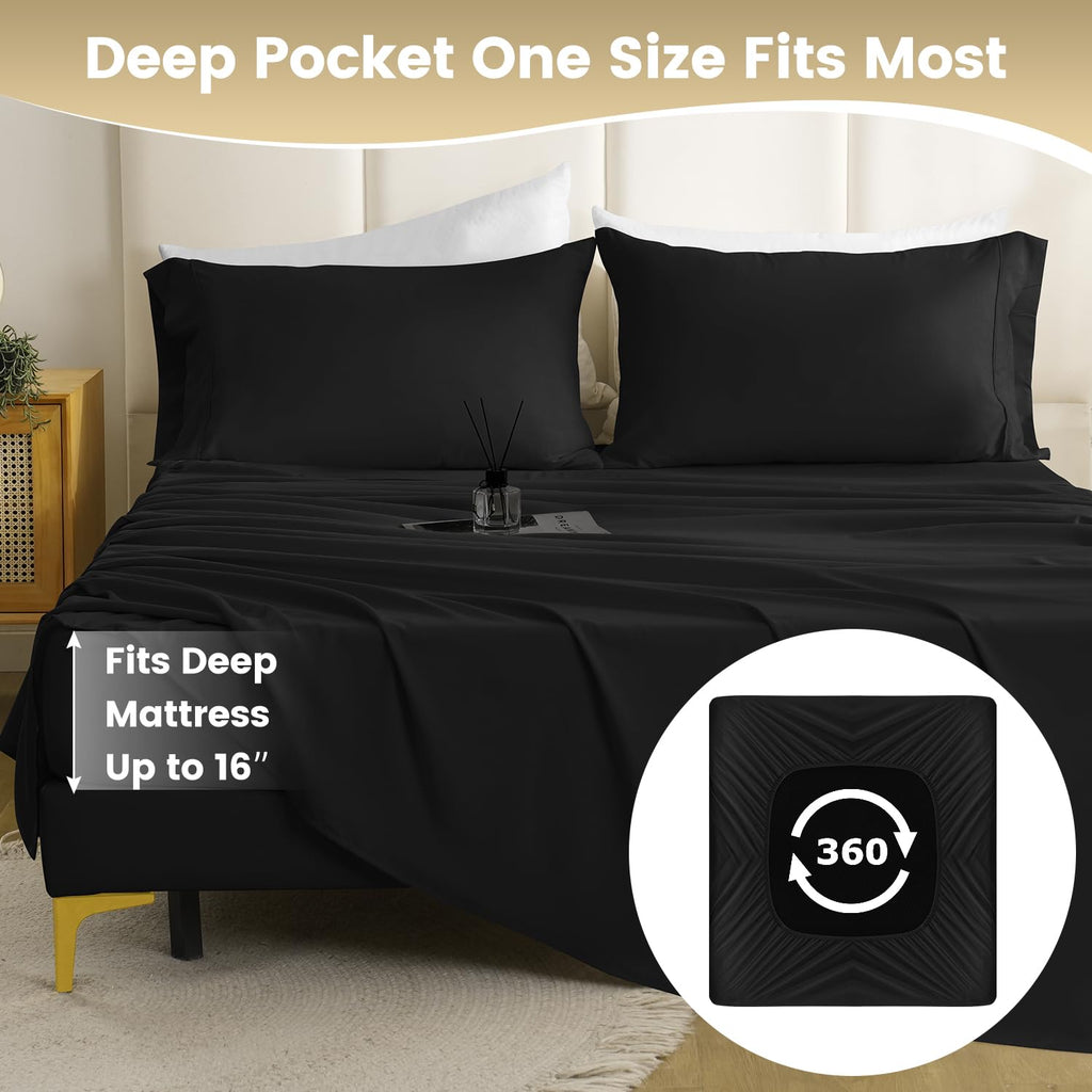 Cozysmile California King Size Sheet Set - Luxury 4 Piece Breathable Soft Sheets For King Size Bed, 16'' Deep Pocket Wrinkle Fre
