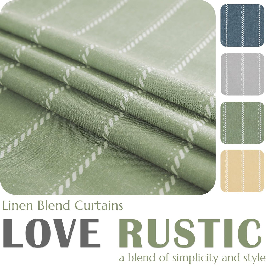 Jinchan Nautical Kitchen Curtains Striped Linen Curtains 36 Inches Farmhouse Tier Curtains Cafe Curtains For Living Room Bathroom Laundry Rv Rustic Half Window Curtains Light Filtering 2 Panels Green