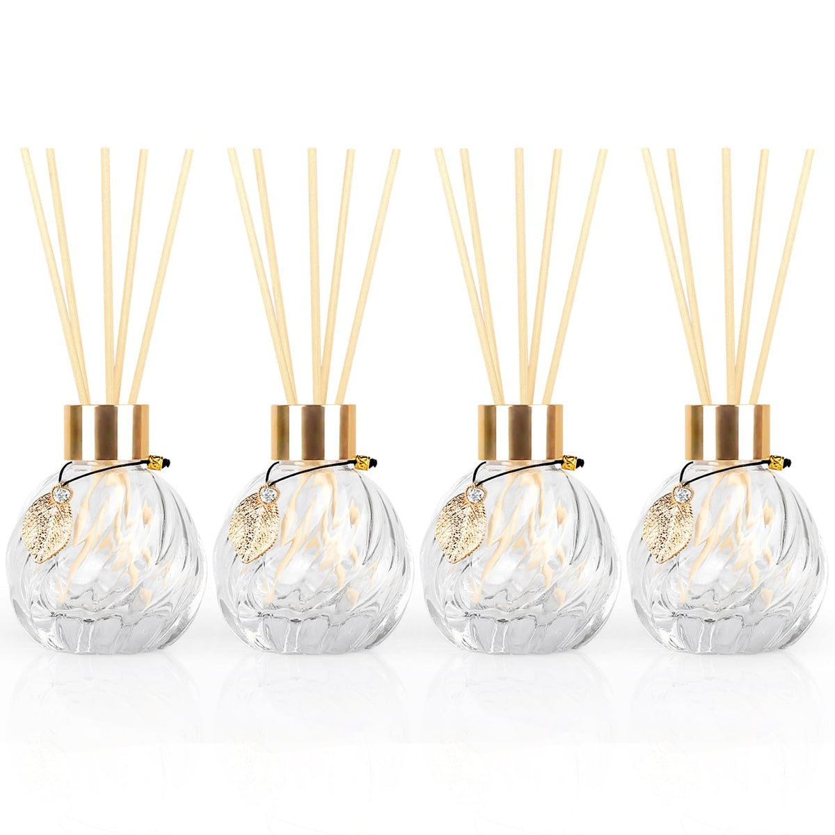 TRIFOLIC 4Pcs Reed Diffuser Set with Metal Golden Decoration, 3.5oz Empty Reed Diffuser Bottles with 20Pcs Reed Diffuser Sticks,
