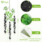 Bleum Cade 10 Pcs Black Wisteria Hanging Flowers, 3.6Ft/Pcs Fake Wisteria Flowers, Artificial Hanging Wisteria Garland For Weddi