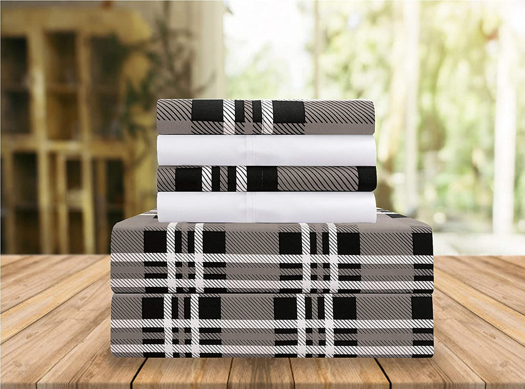 Elegant Comfort Lilliana Plaid 6-Piece Sheet Set, Supreme Coziness Fade & Wrinkle Resistant, 1500 Premium Hotel Quality Microfiber, Sheet Featuring Smart Pockets, Plaid Sheet Set, Full, Gray