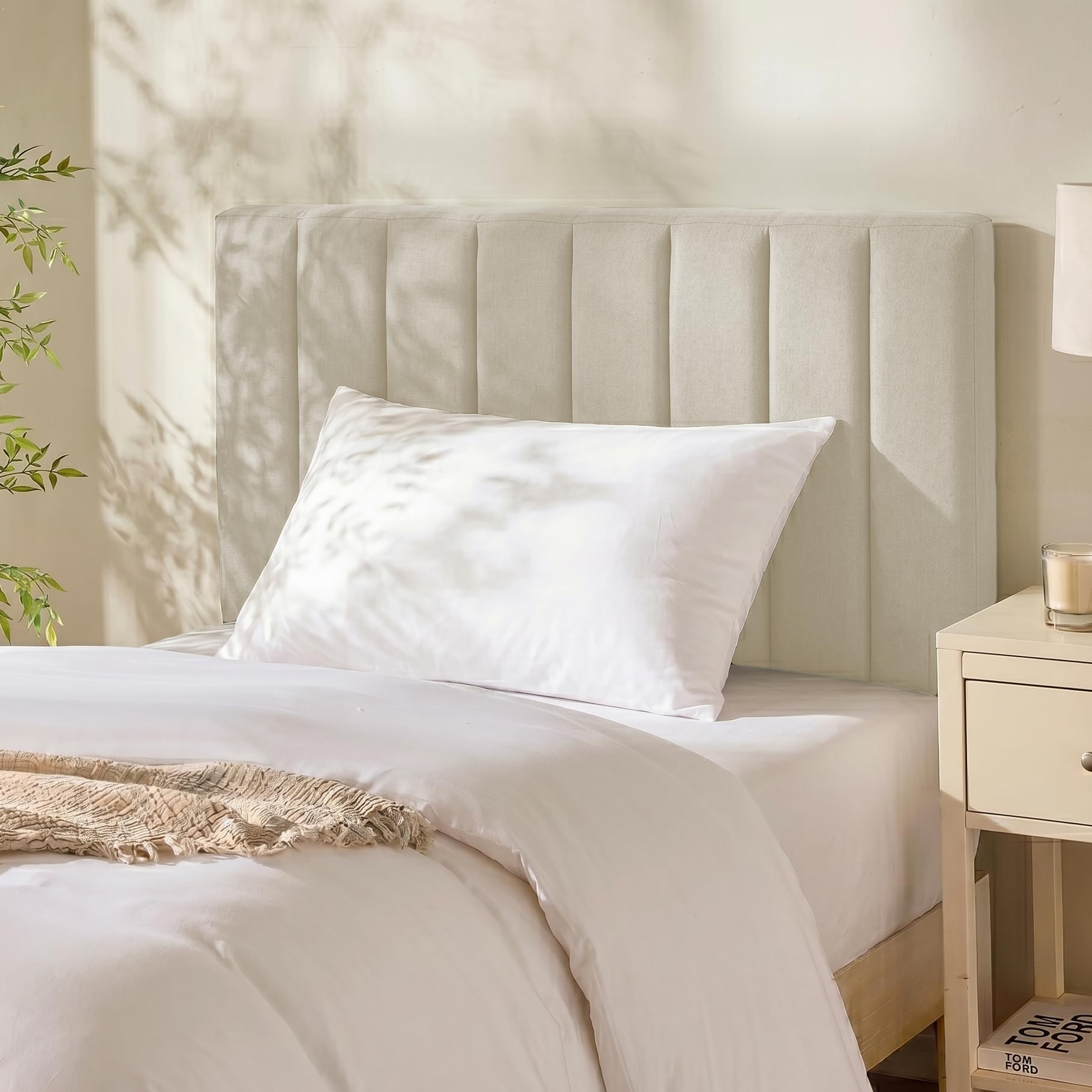 Hearth & Harbor Upholstered Twin Headboard - Easy Assemble Channel Stitched Headboard Twin Size - Wall Mounted Headboards with 3