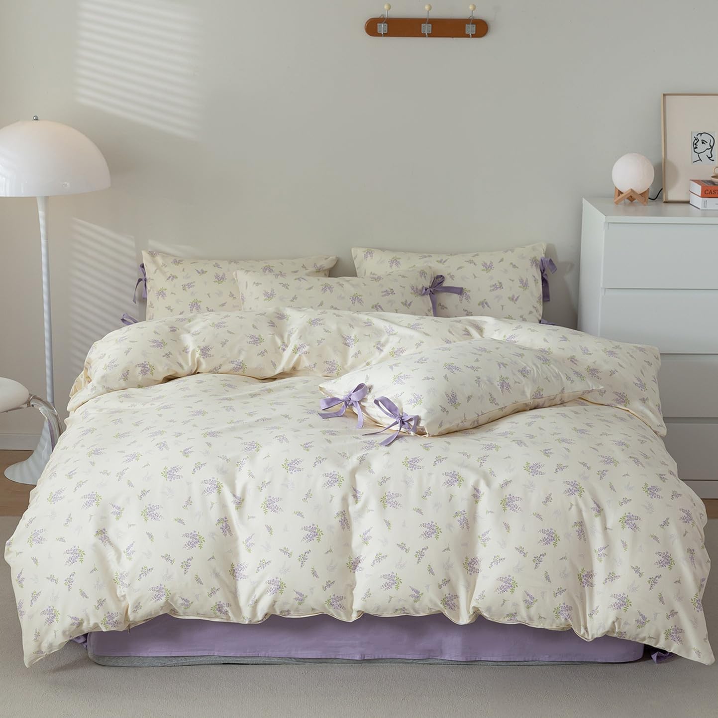 VM VOUGEMARKET Cotton Duvet Cover Set Queen,3 Pieces Purple Floral Bedding Set,Girls Lavender Flower Duvet Cover with Zipper Clo