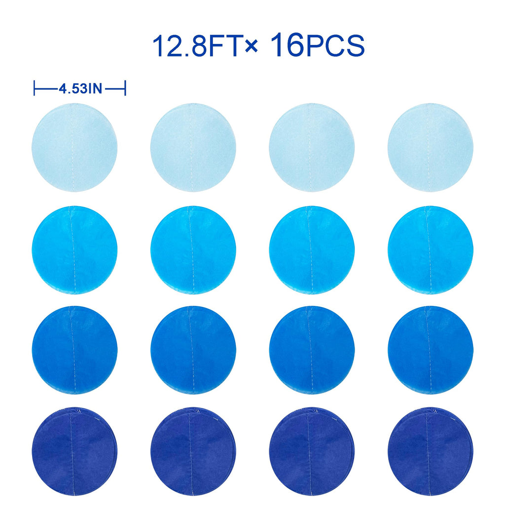 pinkblume Ombre Blue Circle Dot Party Streamer Garland - 205 Ft Tissue Paper Hanging Backdrop for Birthdays, Weddings, Under the Sea