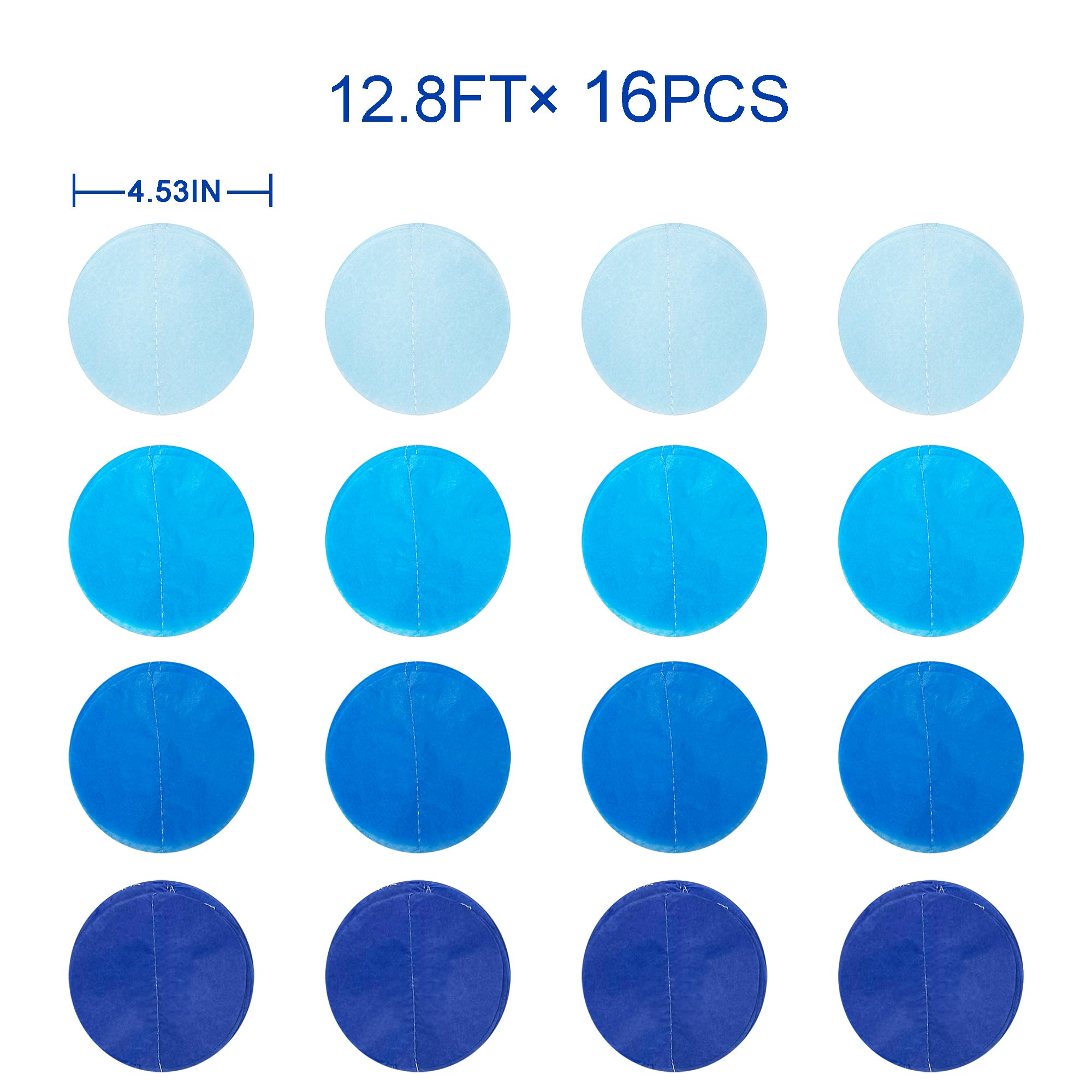 pinkblume Ombre Blue Circle Dot Party Streamer Garland - 205 Ft Tissue Paper Hanging Backdrop for Birthdays, Weddings, Under the Sea