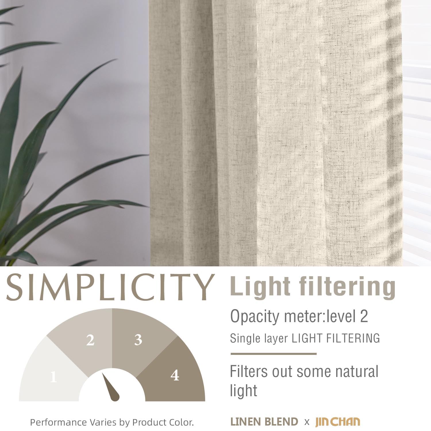Jinchan Linen Blend Curtains 63 Inches Length For Living Room Oat Farmhouse Rod Pocket Back Tab Light Filtering Window Drapes For Bedroom Curtains 2 Panels