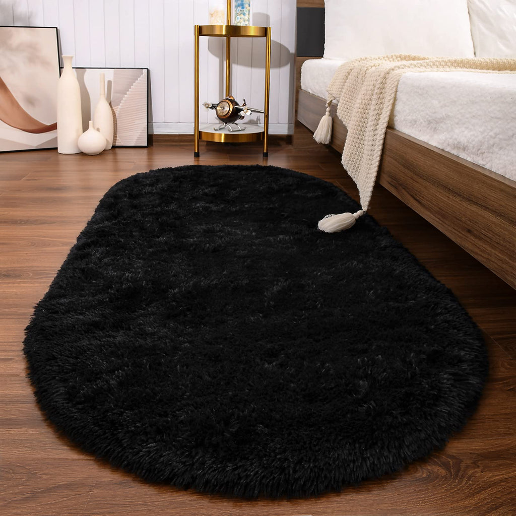Softlife Fluffy Rugs for Bedroom, Shag Cute Area Rug for Girls and Kids Baby Room Home Decor, 2 x 5 Feet Oval Indoor Carpet for 