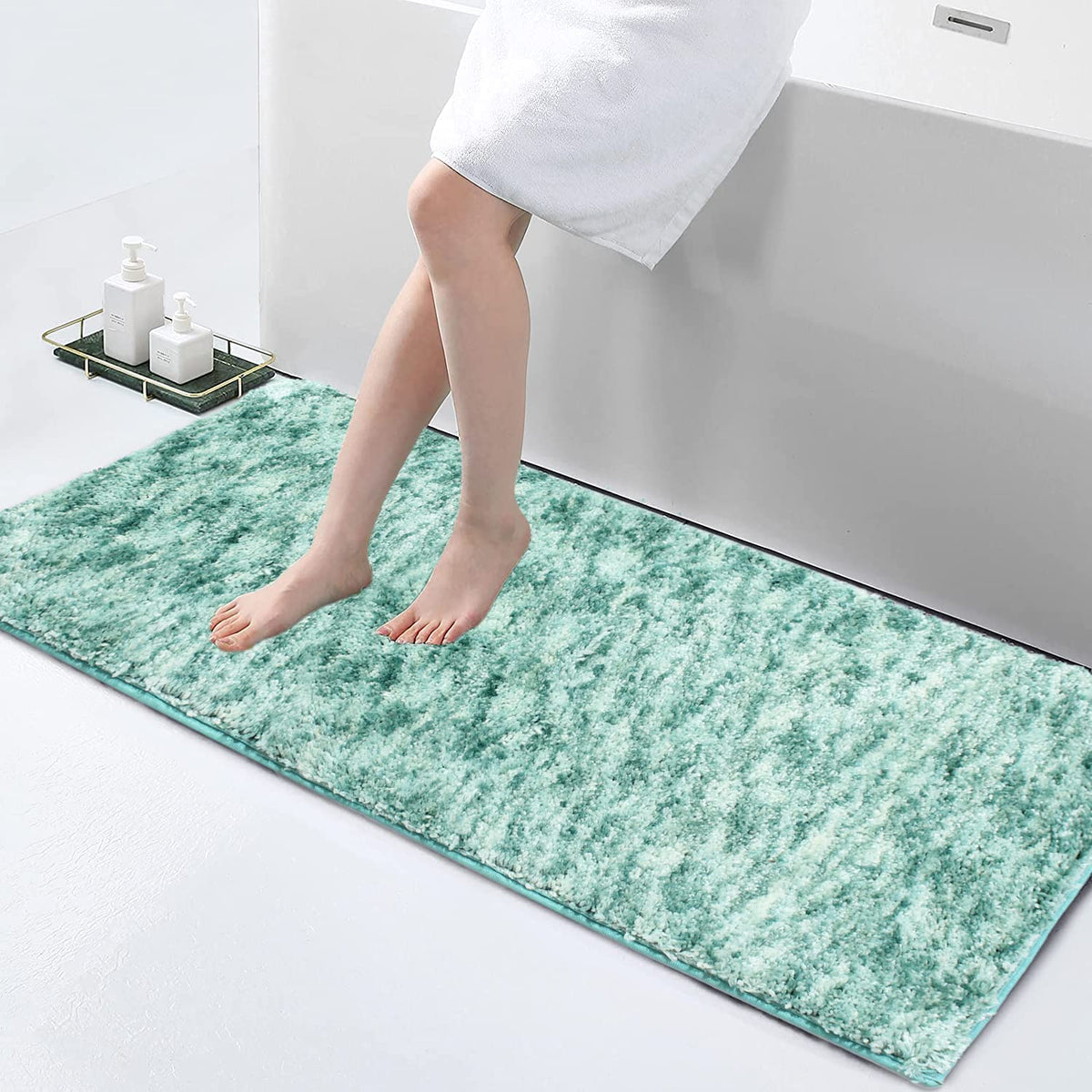 Luxe Home Bath Mat Super Soft Anti Skid Hawaii Rugs (Aqua, 60cm x 90cm) Pack of 1