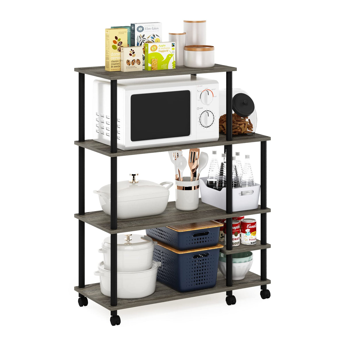 Furinno Turnntube Kitchen Shelf Cart, French Oak Grey/Black