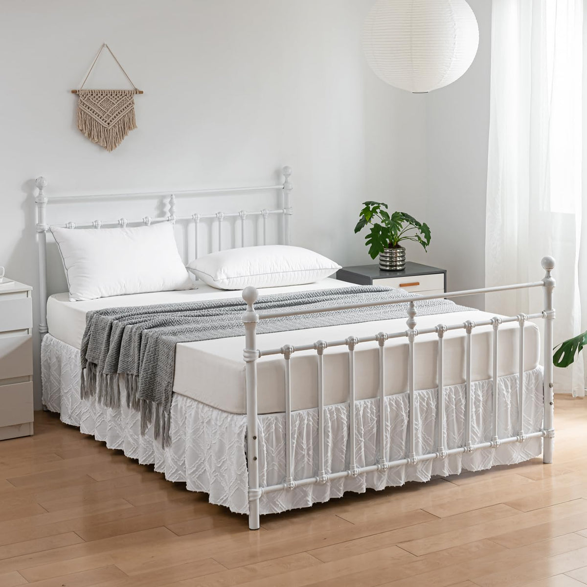 Tufted Bed Skirt Full Size, Ruffled Bed Skirt With Split Corners, Full Bed Skirt 18 Inch Drop, Square Boho Full Size Bed Skirt W