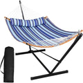 SUNCREAT Hammocks for Outside with Stand Included, Double Hammock with Curved Spreader Bar, Carrying Bag, Beige