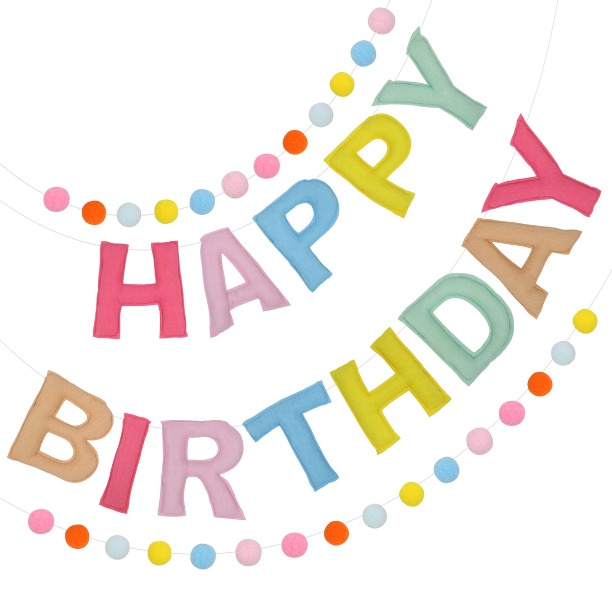 2PCS PreStrung 3D Felt Happy Birthday Banner,Macaron Birthday Decorations