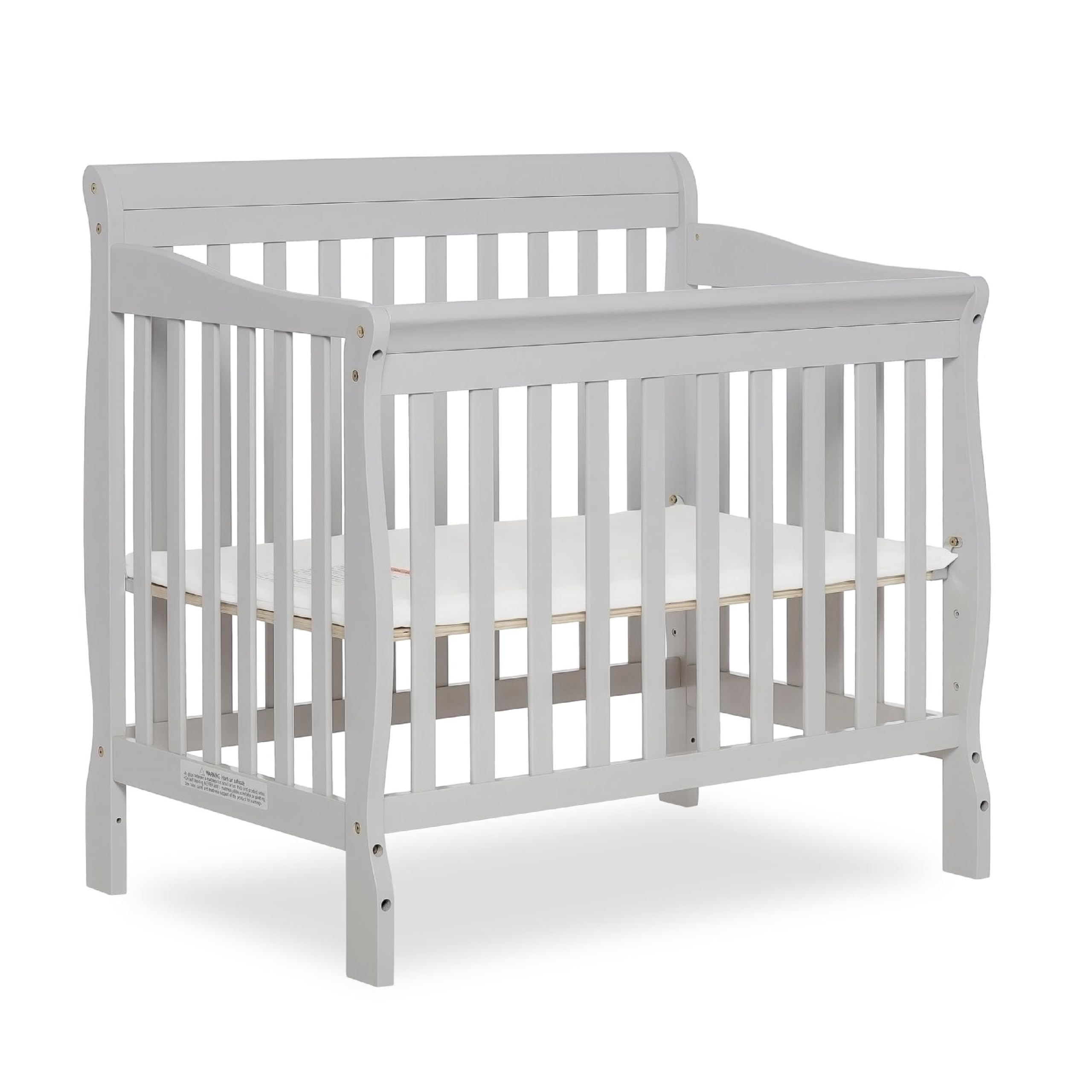 Dream On Me Aden 4-in-1 Convertible Mini Crib In Grey, Greenguard Gold Certified, Non-Toxic Finish, New Zealand Pinewood, With 3