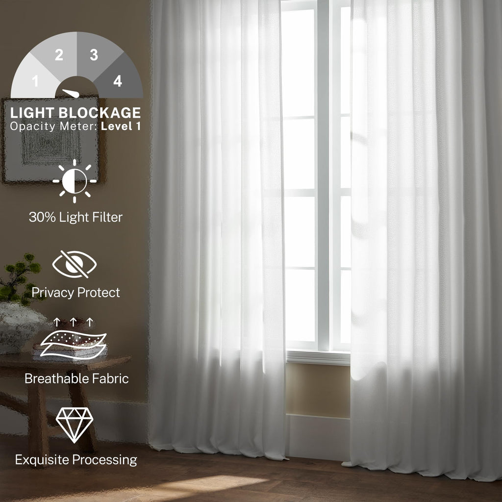 Meetbily White Kitchen Curtains 45 Inch Length 2 Panels Set Back Tab Pocket Farmhouse Light Filtering Semi Sheer Short Linen Cur