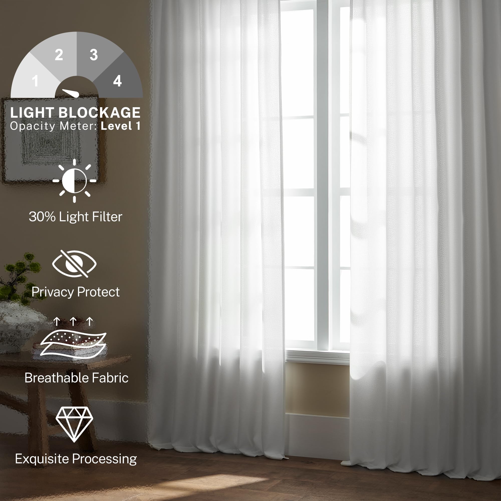 Meetbily White Kitchen Curtains 45 Inch Length 2 Panels Set Back Tab Pocket Farmhouse Light Filtering Semi Sheer Short Linen Cur