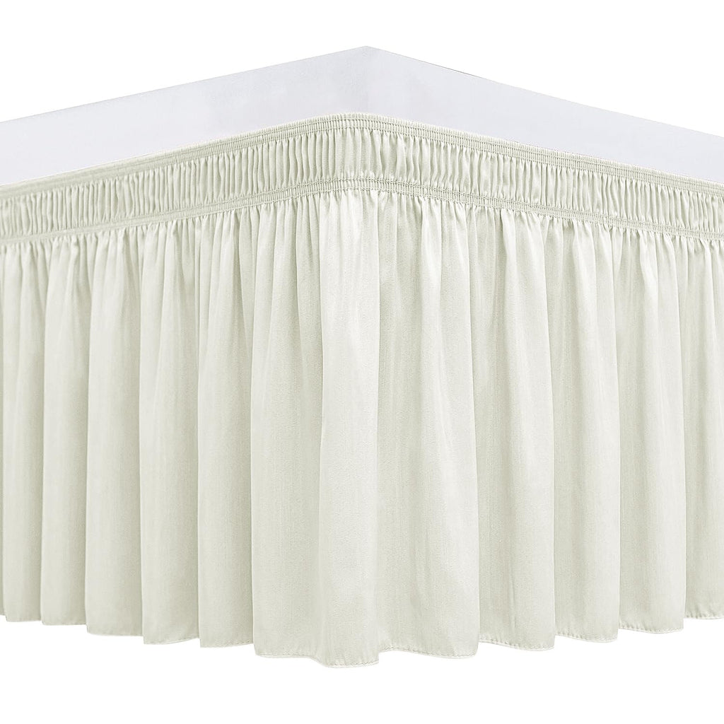 Biscaynebay Wrap Around Bed Skirts For Full & Full Xl Beds 17' Long Drop, Ivory Adjustable Elastic Dust Ruffles Easy Fit Wrinkl