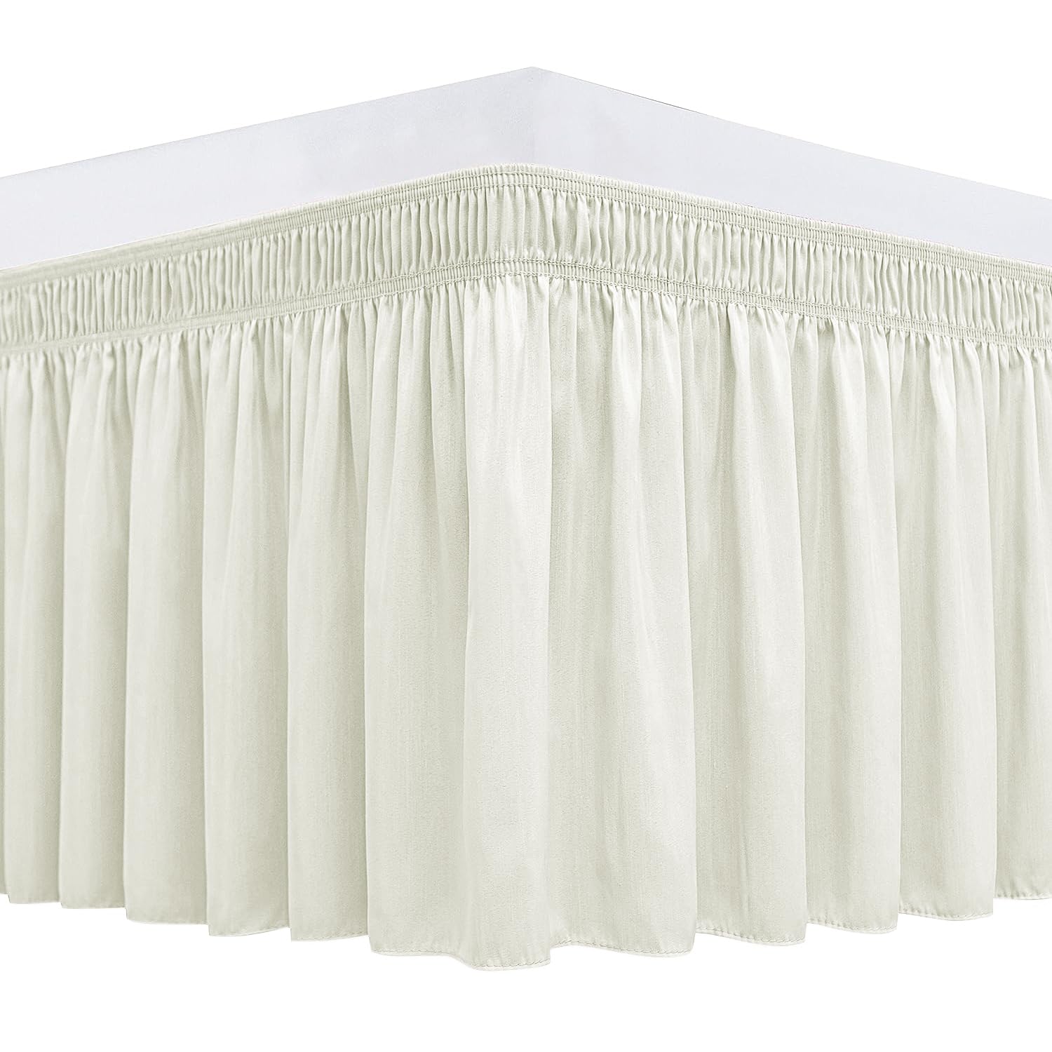 Biscaynebay Wrap Around Bed Skirts For Full & Full Xl Beds 17' Long Drop, Ivory Adjustable Elastic Dust Ruffles Easy Fit Wrinkl