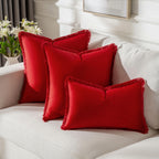 Futei Red Boho Throw Pillow Covers With Tassels 16X16 Inch Set Of 2,Soft Velvet Decorative Cushion Case,Home Decor For Couch Bed