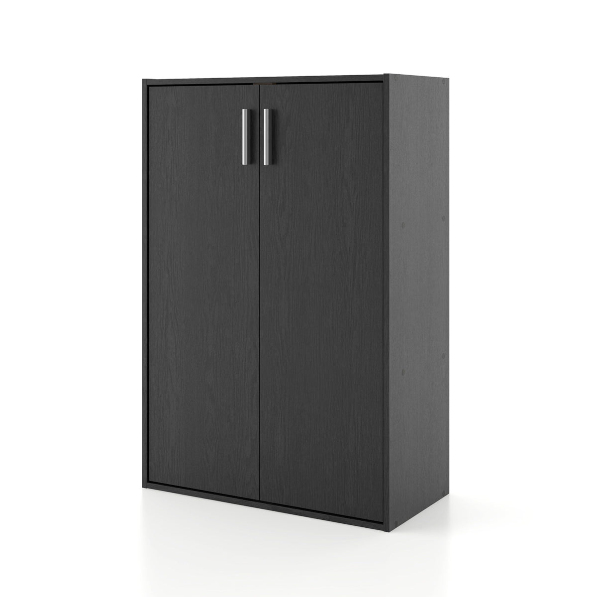 Homes: Inside + Out Apexa 3-Tier Stackable Wood Bookcase With Doors, Cube Storage Organizer Shelves, Small Food Pantry Cabinet, Dorm Teen Room Decor & Bedroom, Home Office, Kitchen, Black