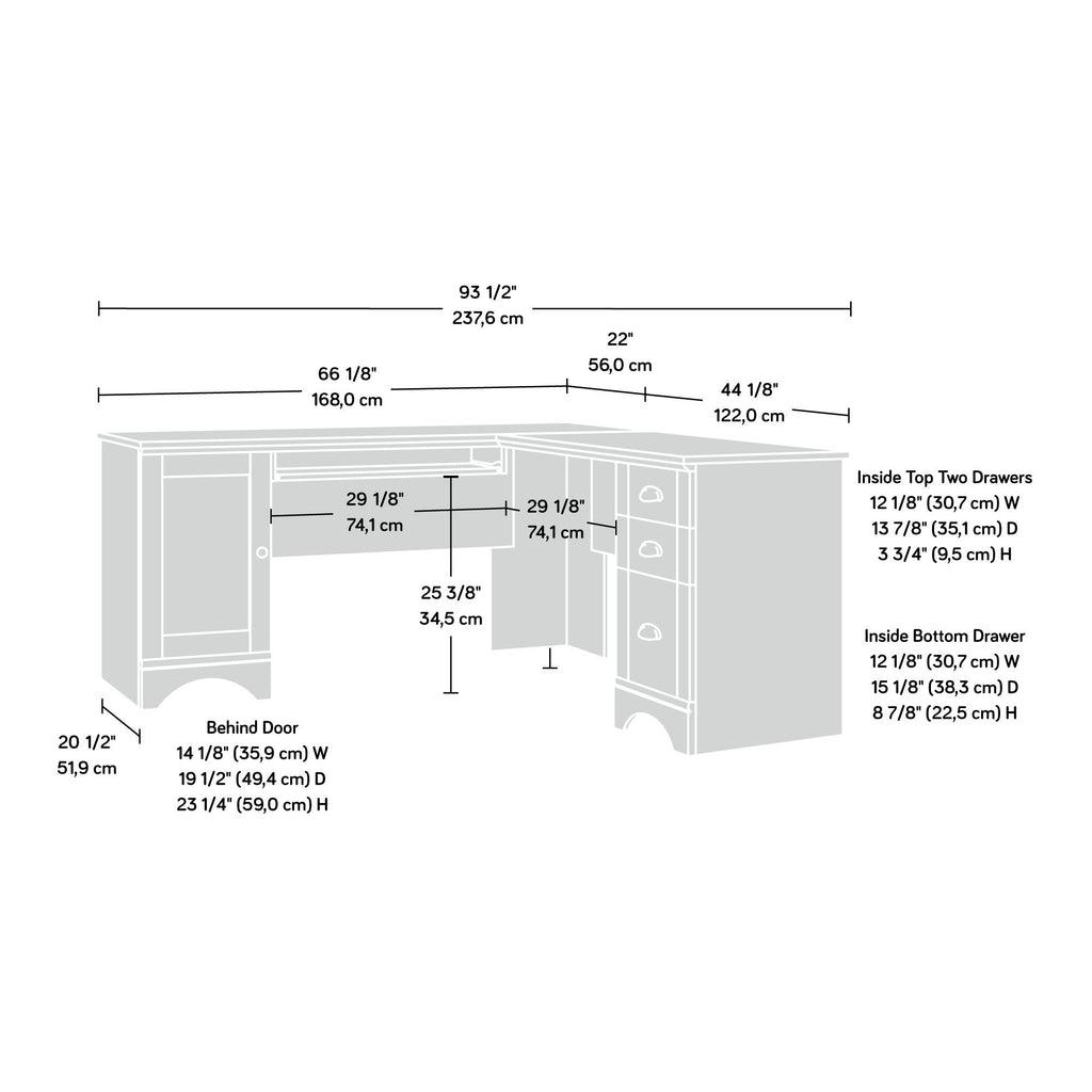 Sauder Harbor View Computer Desk, 66.14'D X 66.14'W X 30.28'H , Salt Oak Finish