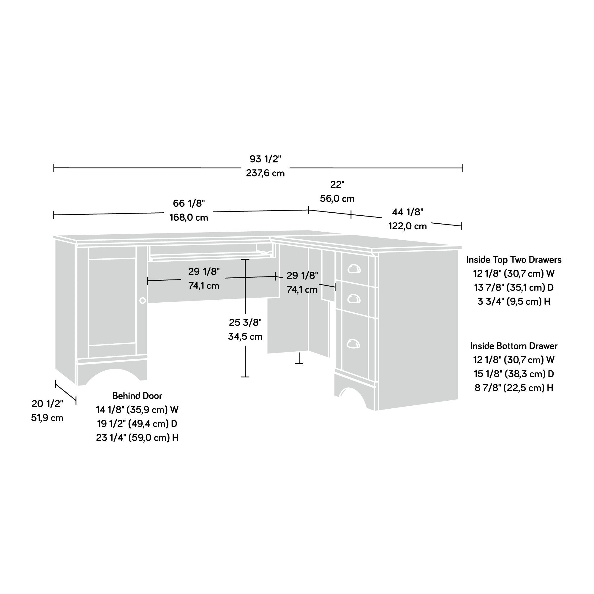 Sauder Harbor View Computer Desk, 66.14'D X 66.14'W X 30.28'H , Salt Oak Finish