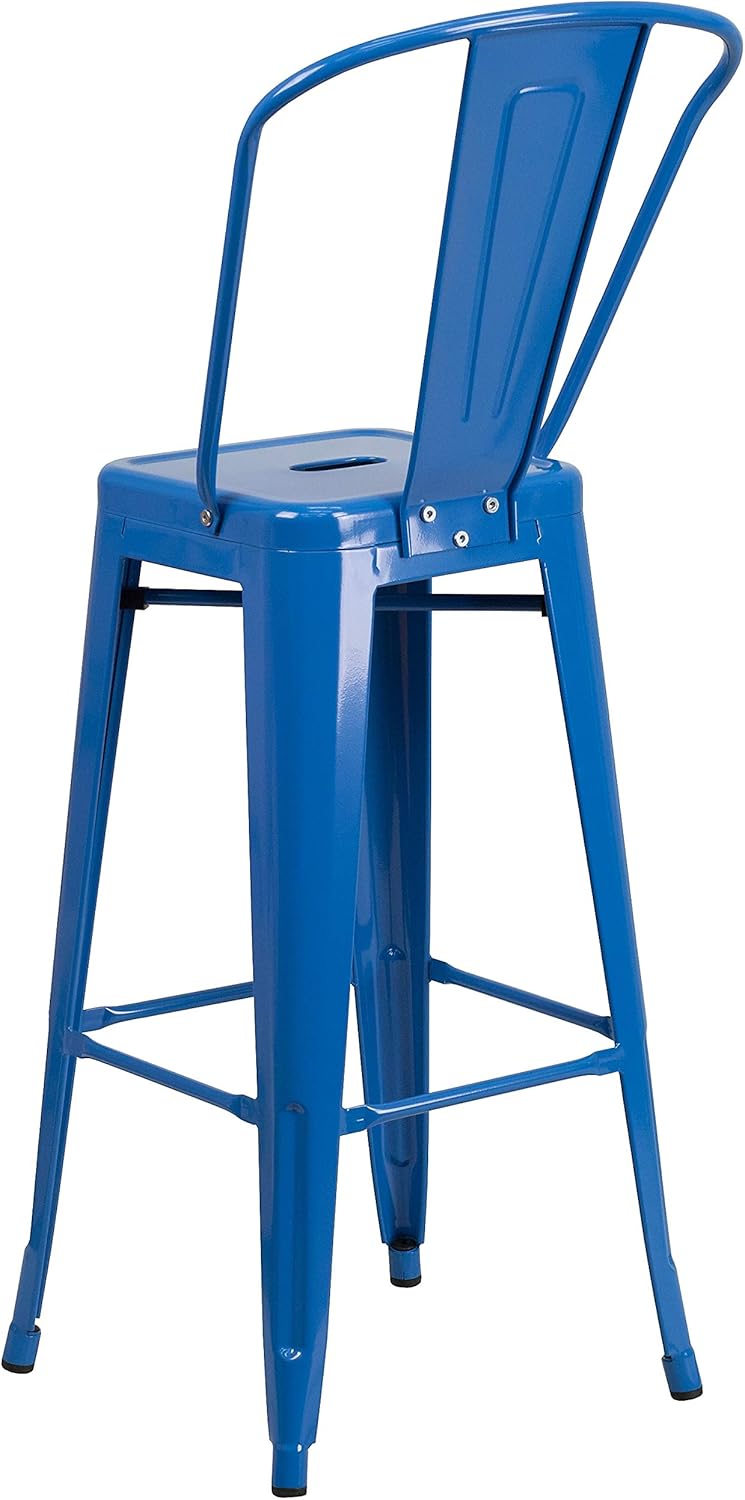 Commercial Grade 30 High Blue Metal Indoor-Outdoor Barstool with Removable Back