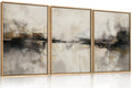 HOURIA Large Abstract Gray Framed Canvas Wall Art Set,Neutral Brown Wall Decor,Minimalist Black Brown Wall Painting,Modern Illus