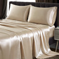 Siinvdabzx 4Pcs Extra Deep Pocket Satin Sheet Set King Size, Ultra Silky Soft Beige Satin King Bed Sheets Deep Fitted Sheet Set