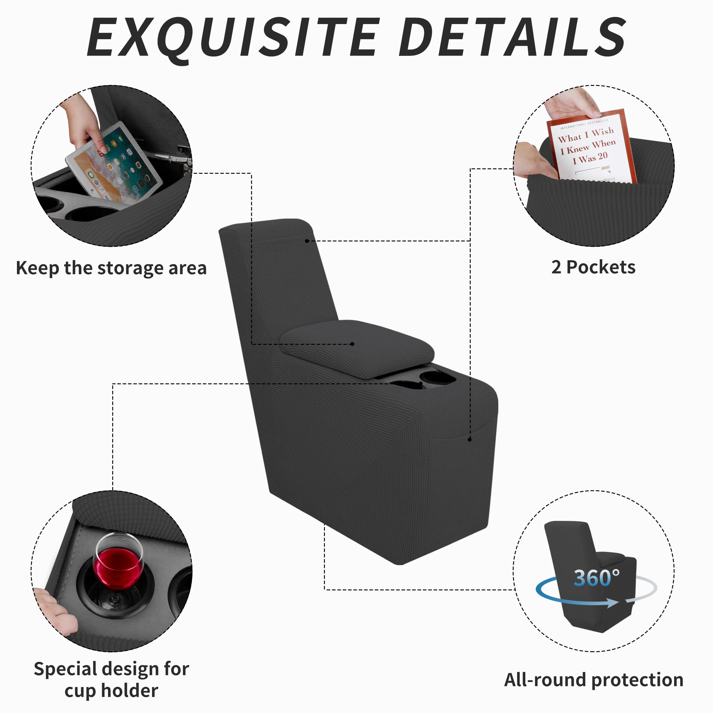 Easy-Going 2-Piece Recliner Console Cover For Reclining Loveseat Covers Stretch Jacquard Middle Console Cover For Recliner Couch And Sofa Dark Gray