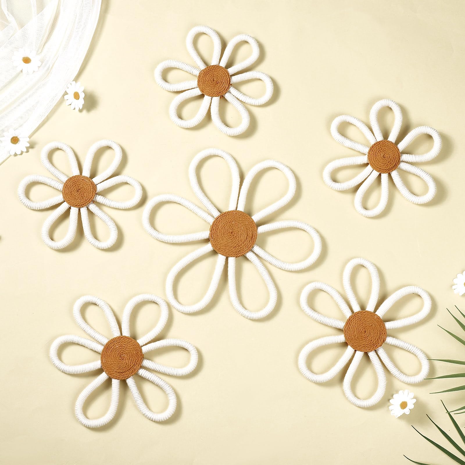 Barydat 6 Pcs Boho Nursery Decor Daisy Flower Woven Macrame Wall Hanging 3 Size Daisy Decor Flower Wall Decor Bohemian Nursery H