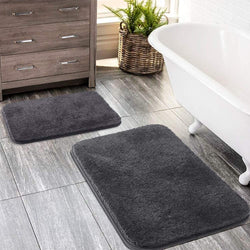 LUCRE Indoor Bath Mats for Bathroom Solid Super Soft Microfiber Bath Mat (16X24) Grey Model M1904
