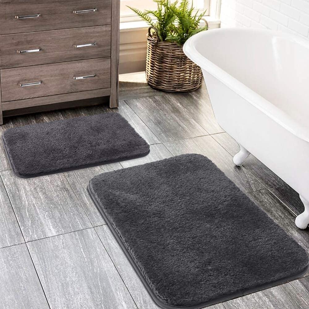 LUCRE Indoor Bath Mats for Bathroom Solid Super Soft Microfiber Bath Mat (16X24) Grey Model M1904