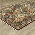 HomeRoots 509273 8 x 11 ft. Red Rust Navy Light Blue Brown Orange Ivory & Gold Oriental Power Loom Stain Resistant Rectangle Area Rug with Fringe