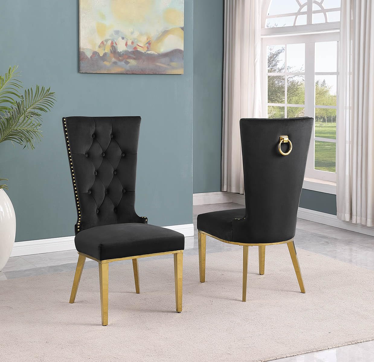 Best Quality Furniture SC330-337 Dining Chairs, Black/Gold