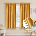 Miulee Mustard Yellow Pom Pom Velvet Curtains For Bedroom/Living Room Darkening Fall Thermal Insulating 63 Inches Long Blackout