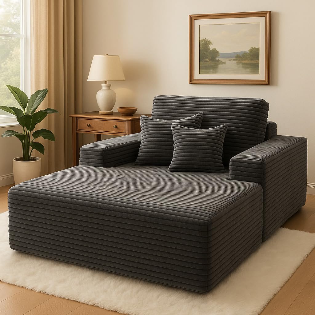 COMHOMA 67 Oversized Chaise Lounge Chair with 3 Comfy Pillows,Upholstered Sofa Bed Sleeper Couch Wide Arms Corduroy Fabric High-
