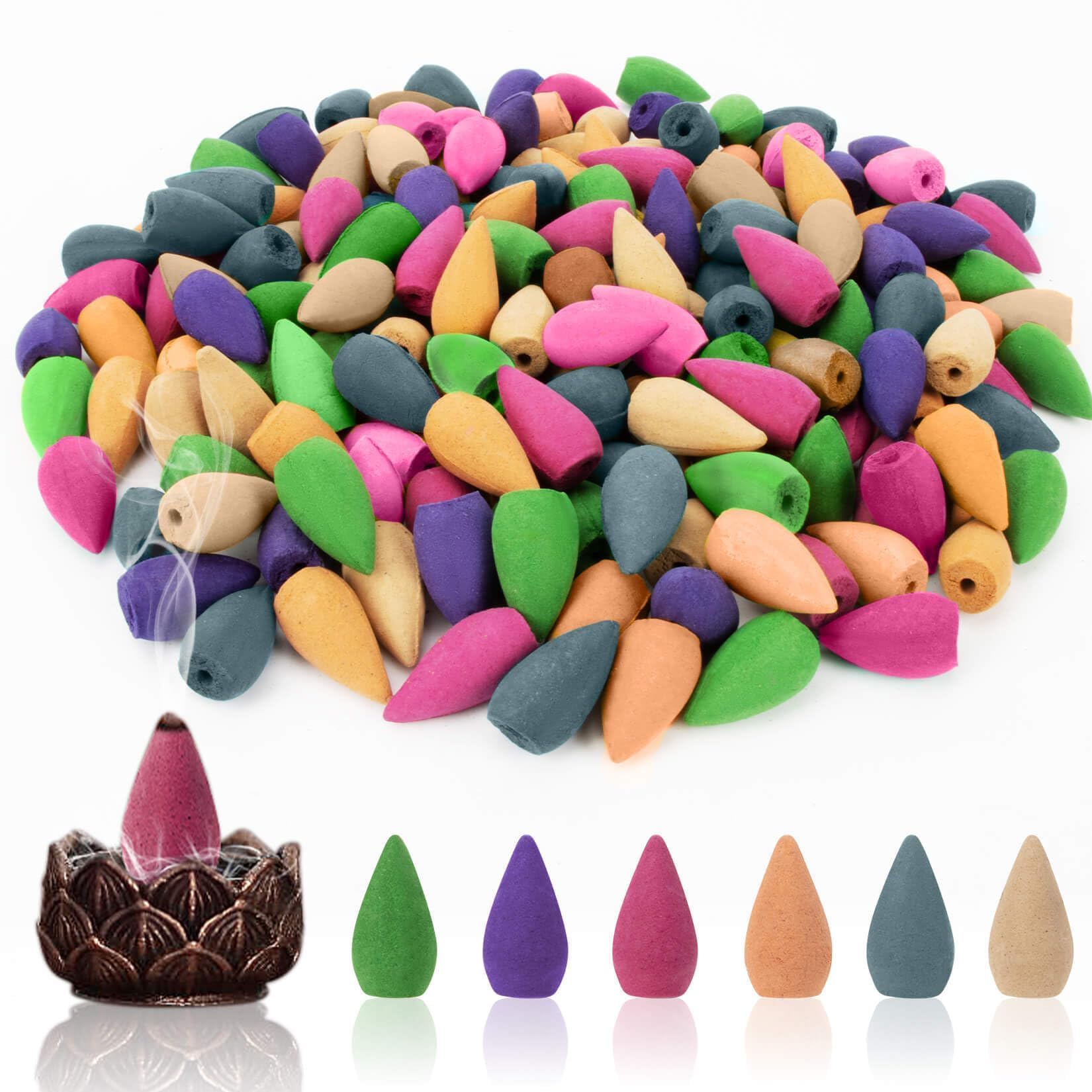 Sukh Backflow Incense Cones for Waterfall - Waterfall Scented Incense Cones 108PCS Backflow Smoke Burning Incense Cones Bulk 6 D