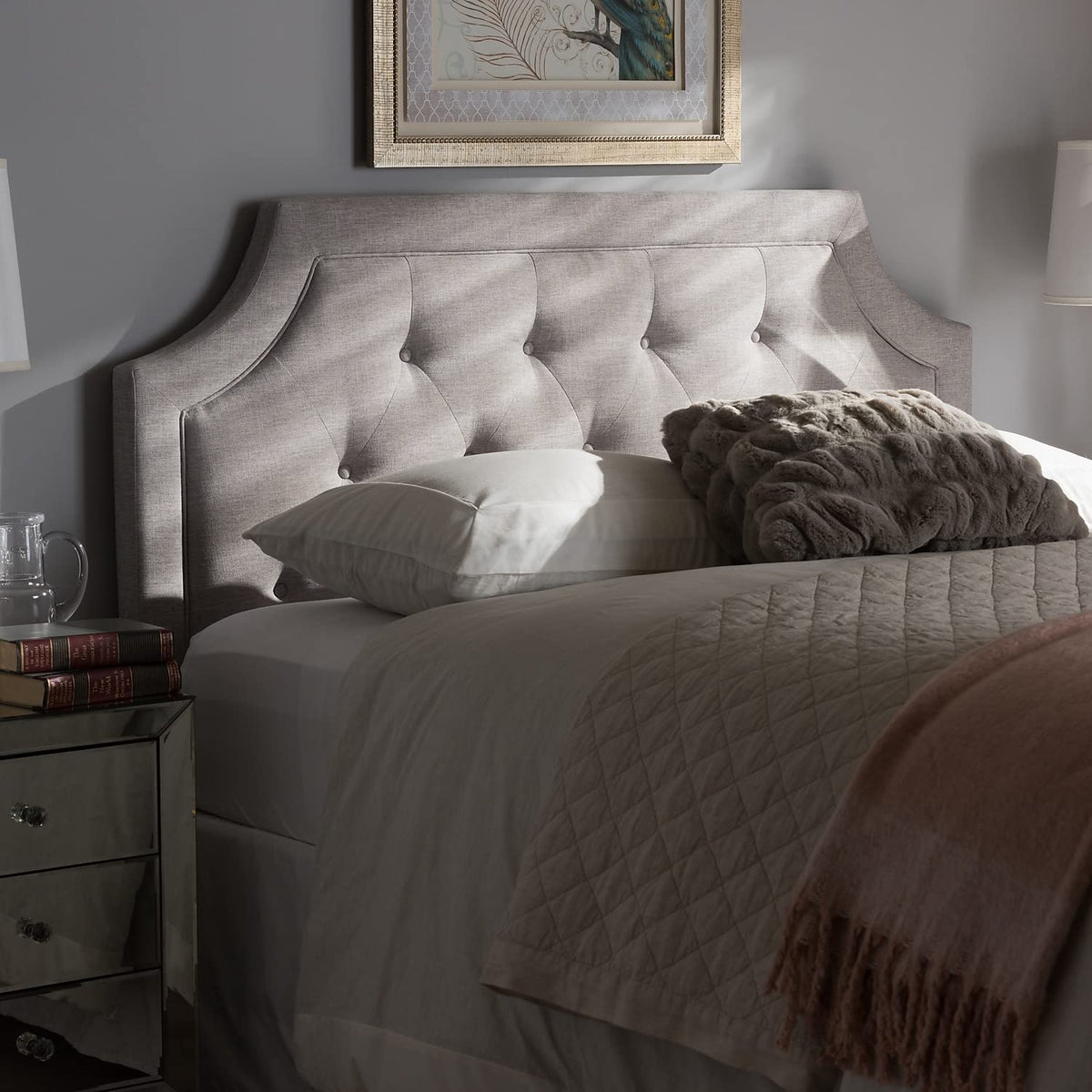 Baxton Studio Mars Modern and Contemporary Greyish Beige Fabric Full Size Headboard