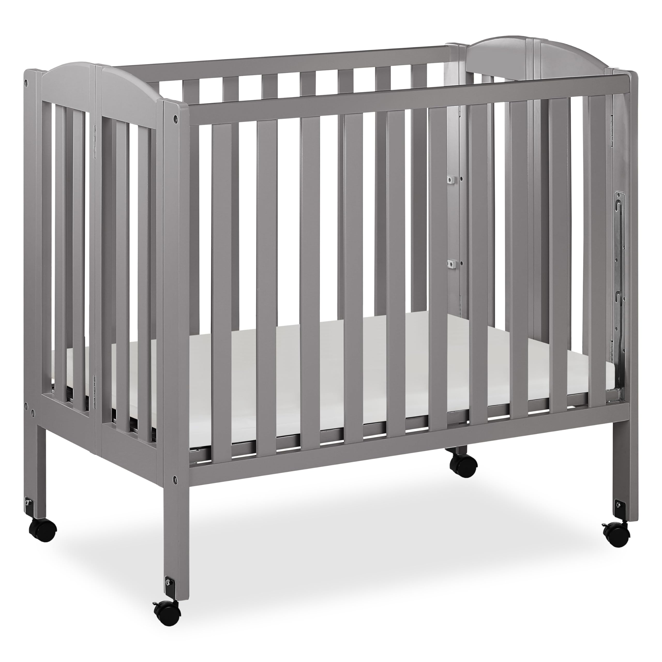 Dream On Me 3 in 1 Portable Folding Stationary Side Crib in Steel Grey, Greenguard Gold Certified, Safety Wheels with Locking Ca