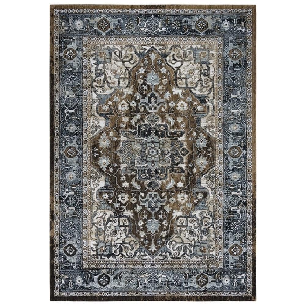 Elect 5'2" X 7'9" Abstract Multi/Blue/Brown Power-Loomed/Hybrid Area Rug