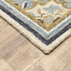HomeRoots Wool 4'x6' Blue and Ivory Bohemian Rug