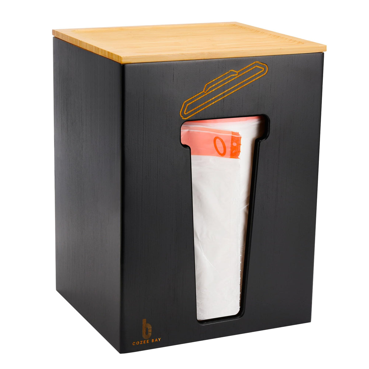 Cozee Bay Bamboo Trash Bag Dispenser with Lid, Trash Bag Holder Organizer, Garbage Dispenser for Kitchen Countertop, Under Sink 