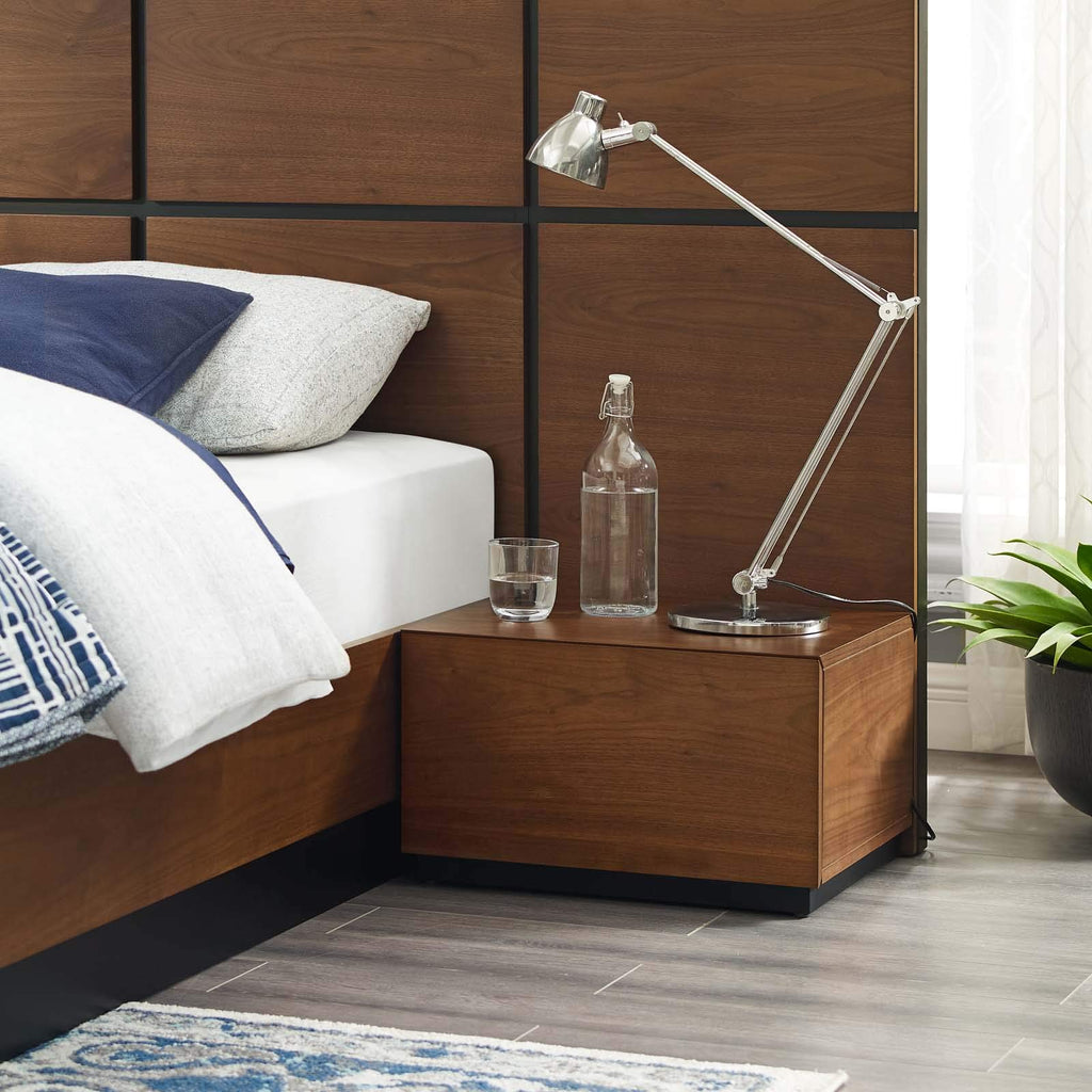 Modway Caima Mid-Century Modern Nightstand With Drawer In Walnut