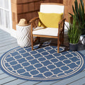 SAFAVIEH Courtyard Collection Area Rug - 53 Round, Blue & Beige, Trellis Design, Non-Shedding & Easy Care, Indoor/Outdoor & Was