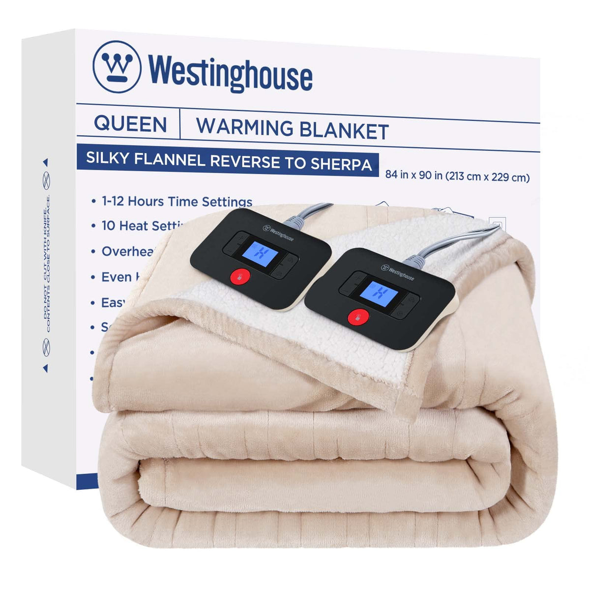 Westinghouse Electric Blanket Queen, Heated Blanket Queen Size With 10 Heating Levels And 1 To 12 Hours Heating Time Settings, F