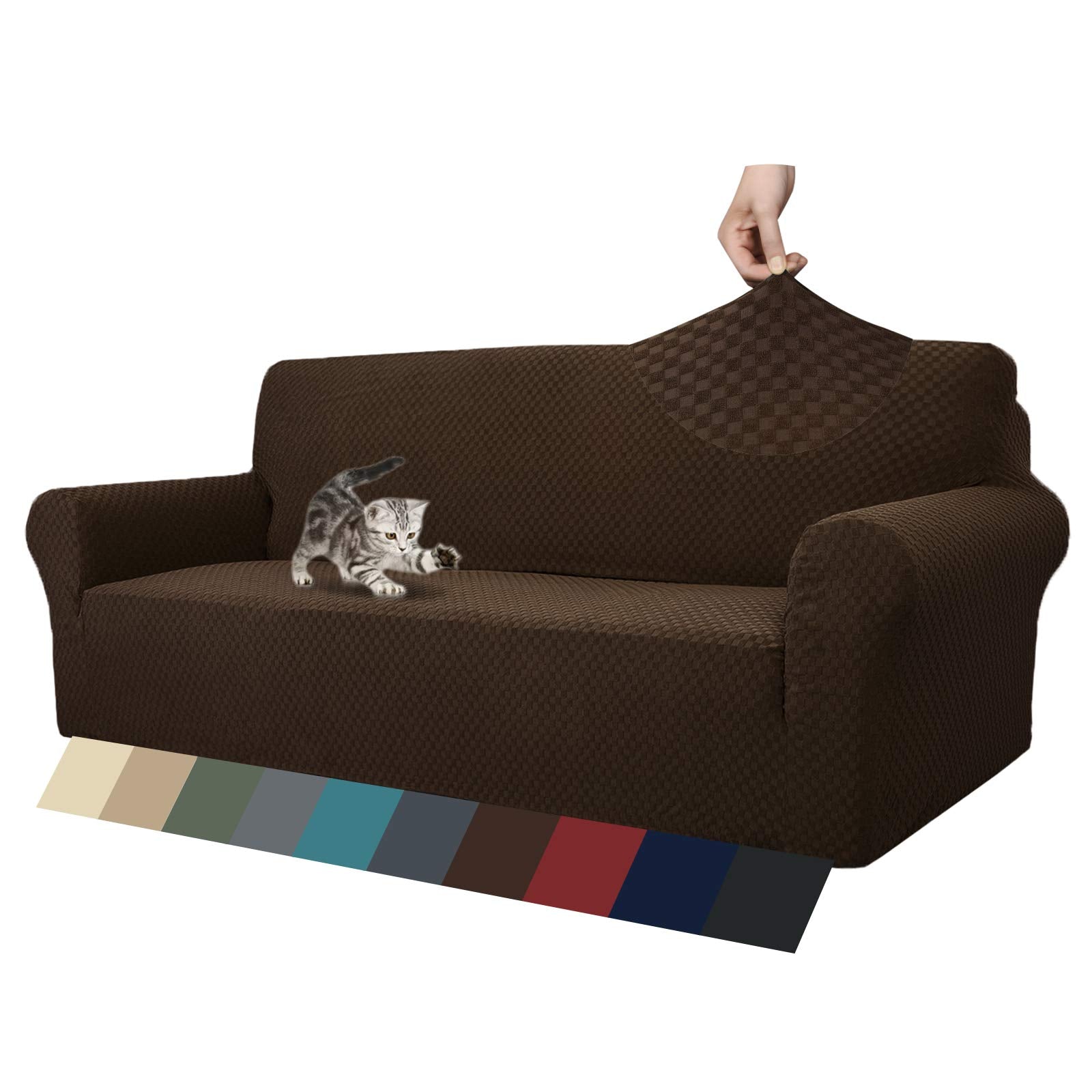 Znsayotx 1 Piece Jacquard Couch Covers For 3 Cushion Couch High Stretch Sofa Cover For Pets Dogs Anti Slip Extra Large Sofa Slipcovers Furniture Protector (Xl Sofa, Dark Coffee)