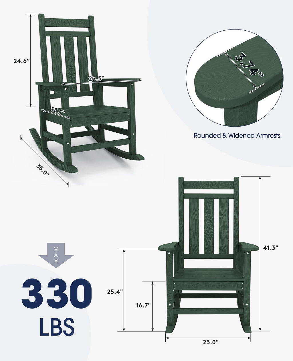 Kingyes Outdoor Patio Rocking Chair, Green