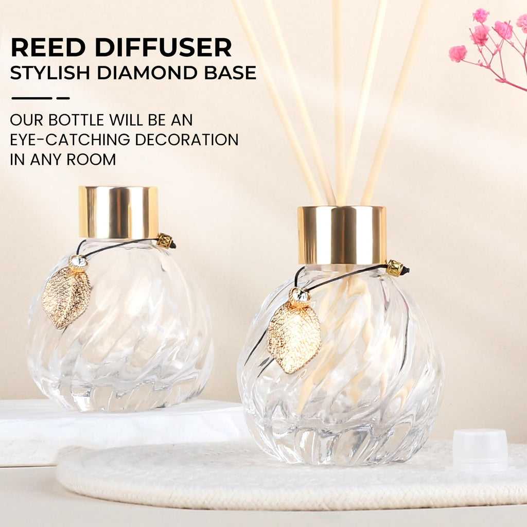 Trifolic 4Pcs Reed Diffuser Set With Metal Golden Decoration, 3.5-4.2Oz Empty Reed Diffuser Bottles With 20Pcs Reed Diffuser Sti