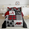 Deer Antlers Bear Kids Comforter Set Full Size,Plaids Boho Arrows Patchwork Bedding Set For Boys Girls Adults Room Decor,Rustic